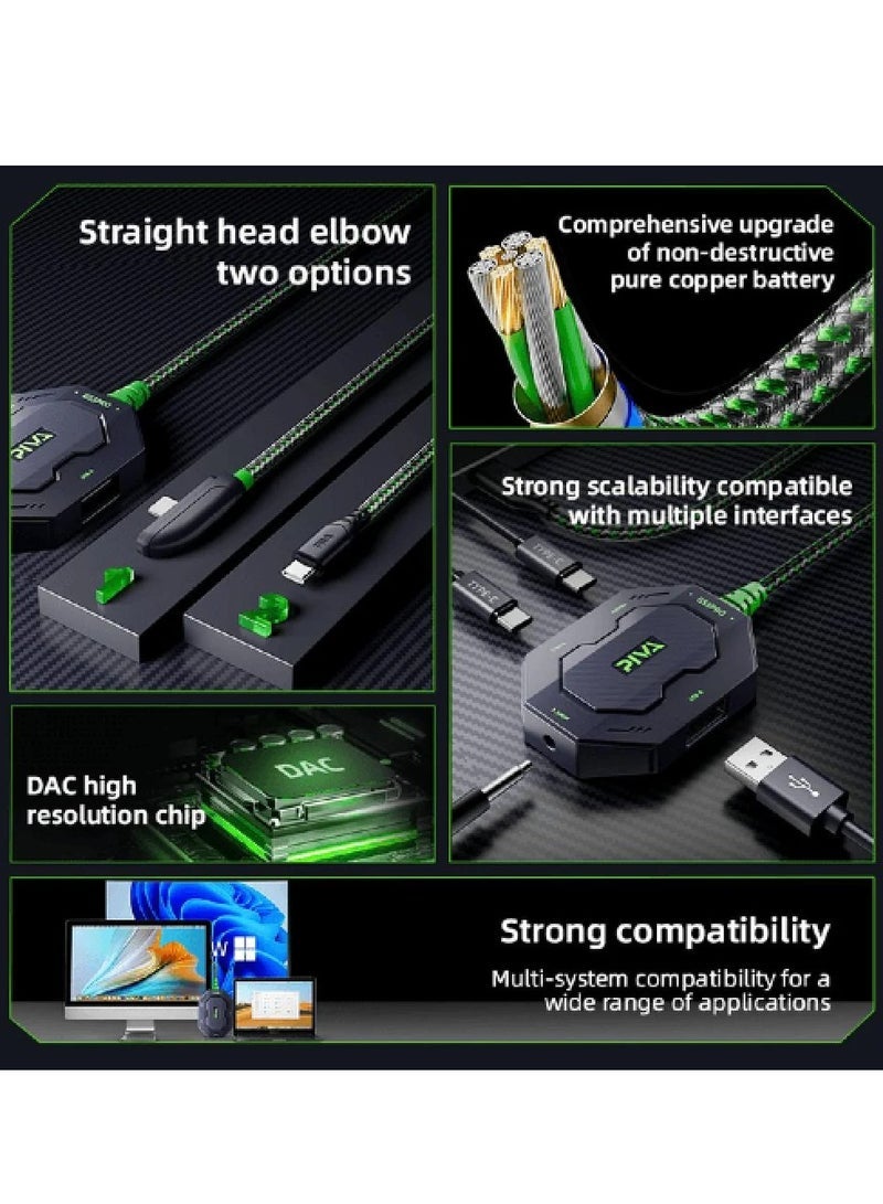 Piva Curved 4-in-1 Gaming Adapter - 60W PD Fast Charging & Dual Audio Jack - Image 3